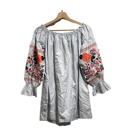 Free People blue shift dress with embroidery size Small, D1 - Picture 2 of 6